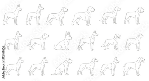 Canine Breeds and Dog Types Line Art Set