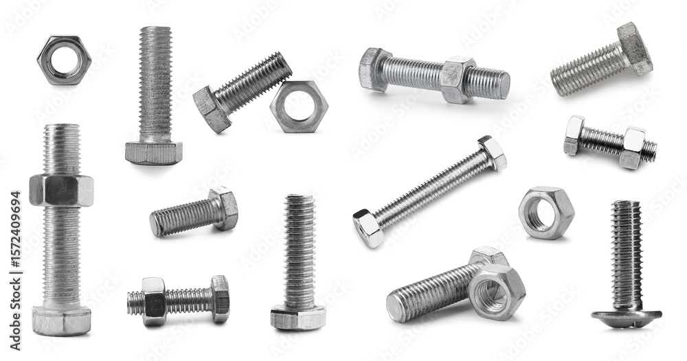 Set of bolts and nuts on white background Set of bolts and nuts on white background