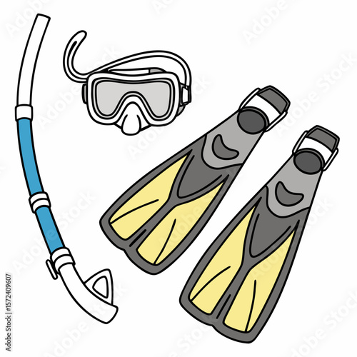 Snorkel mask fins and tube scuba
