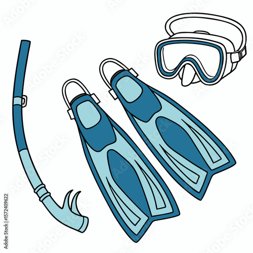 Blue snorkel mask fins and tube diving
