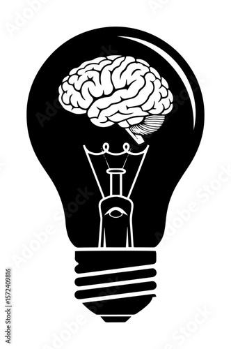 brain inside light bulb creative idea concept vector illustration