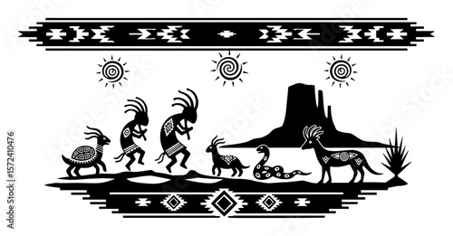 kokopelli herding animals desert tribal border vector