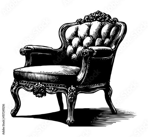 antique ornate armchair vintage furniture engraving vector