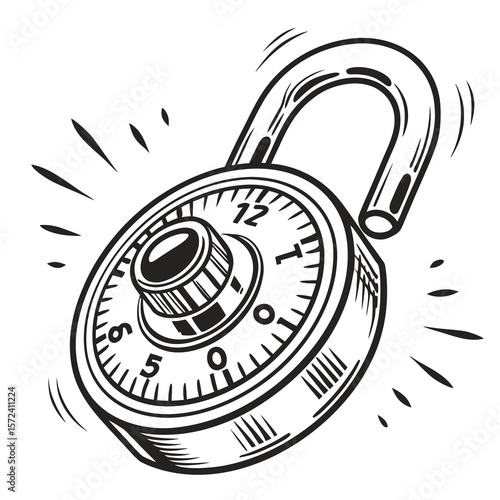 Combination lock open security symbol padlock unlocked