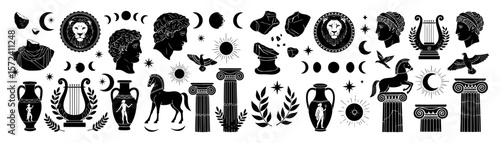 ancient greek mythology and art icon set vector
