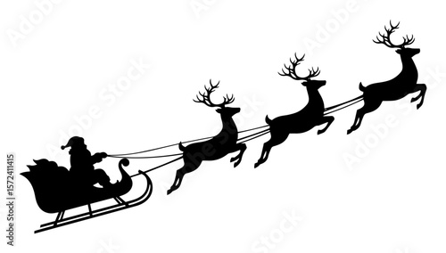 santa claus sleigh with reindeer silhouette vector