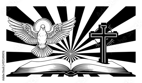 holy spirit dove bible and cross religion vector