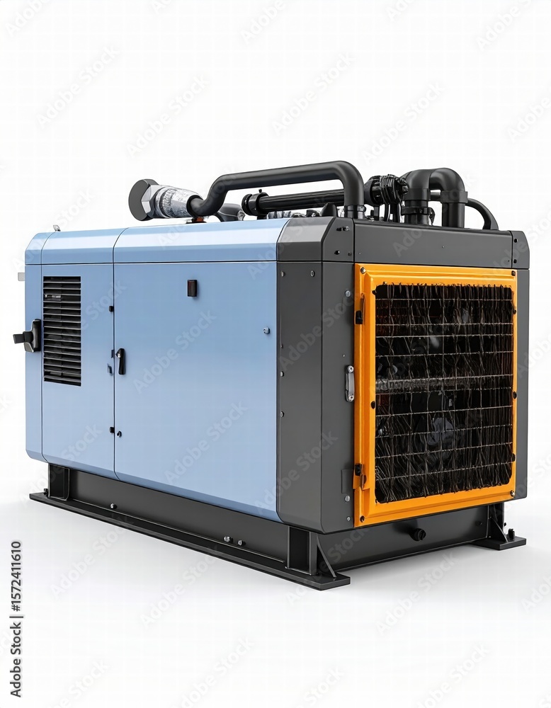 Fototapeta premium 3D render of generator, positioned right, isolated white background