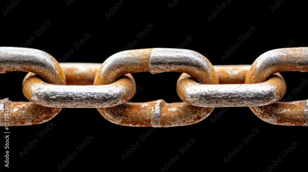 Fototapeta premium Rusted metal chain links against black