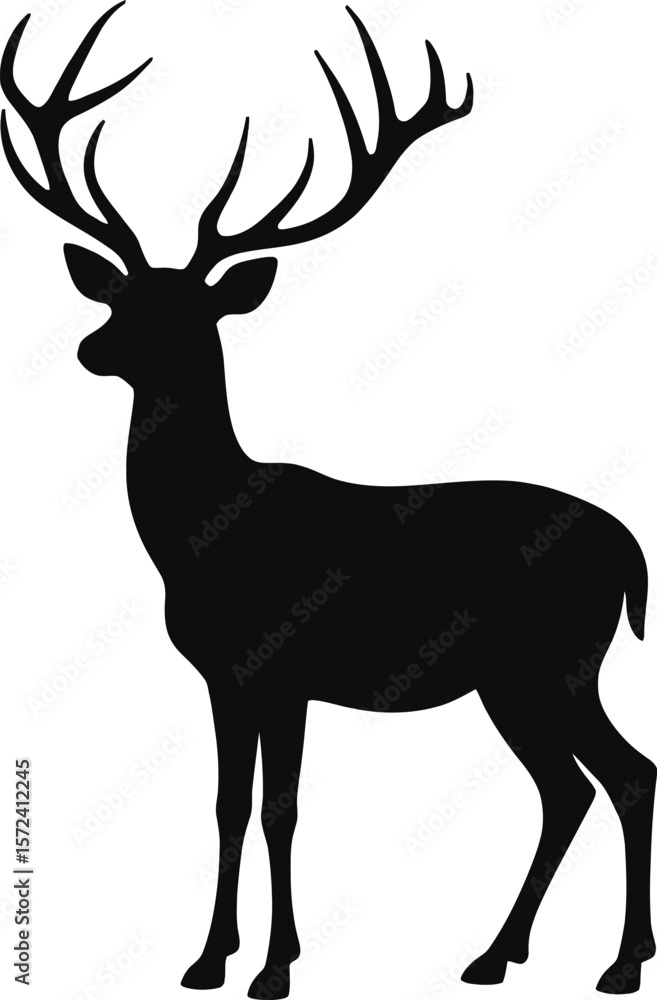 Fototapeta premium Vector art of silhouette of a majestic deer standing proudly isolated on white background