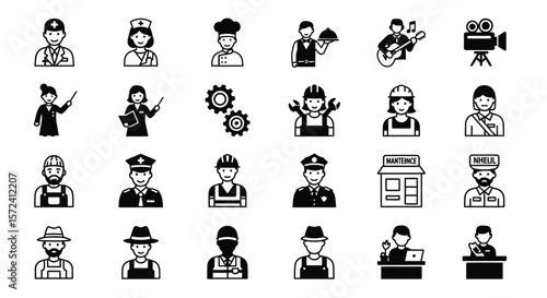 Professions and Occupations Solid Icon Set