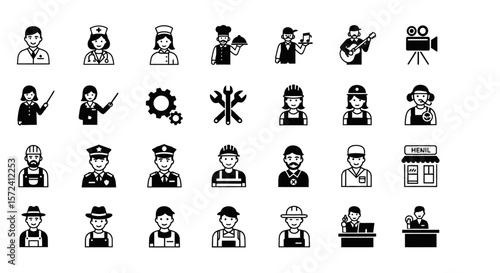 Professions and Occupations Solid Icon Set