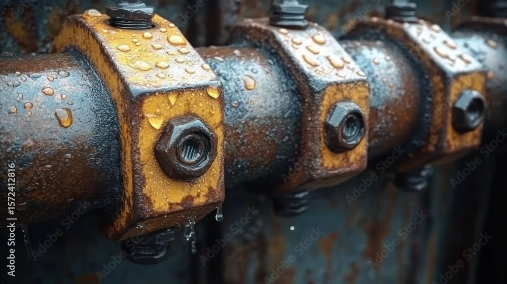 Rusty metal pipes with water droplets Rusty metal pipes with water droplets