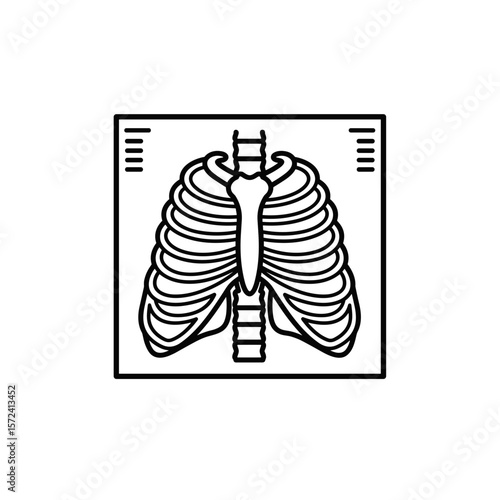 Outline of human lungs in black and white medical illustration  
