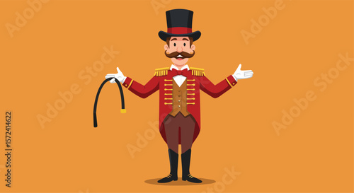 Ringmaster Cartoon Character with Top Hat and Whip

