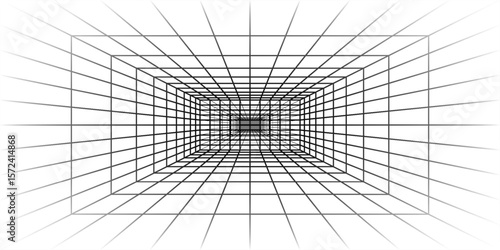 Empty futuristic digital box room white background with black grid space line color surface. Network cyber technology. banner, cover, terrain, sci-fi, wireframe, and related to background.