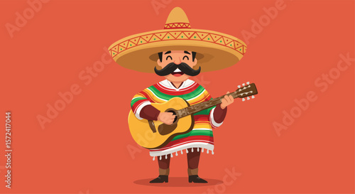 Cheerful Mexican Man Playing Guitar