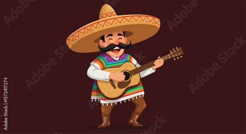 Cheerful Mexican Man Playing Guitar