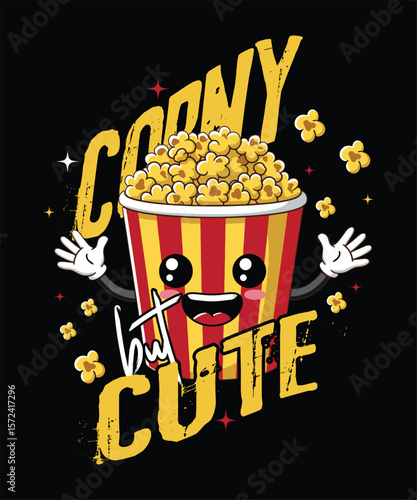 Fotografie Funny popcorn character corny but cute cartoon for t shirt design
