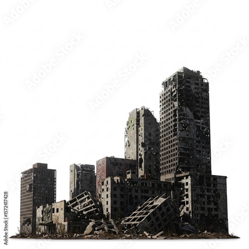 The ruins of a building with broken windows