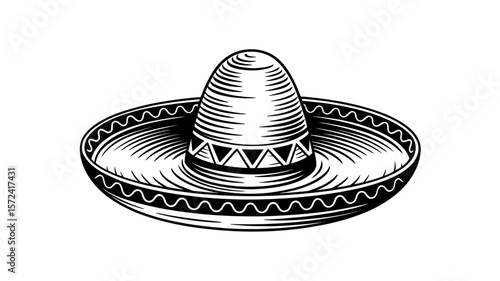 A Black and White Line Drawing of a Traditional Sombrero Hat