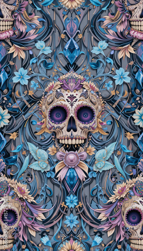Wallpaper Mural seamless luxury crystal colored Día de Muertos pattern with clear lines. Torontodigital.ca
