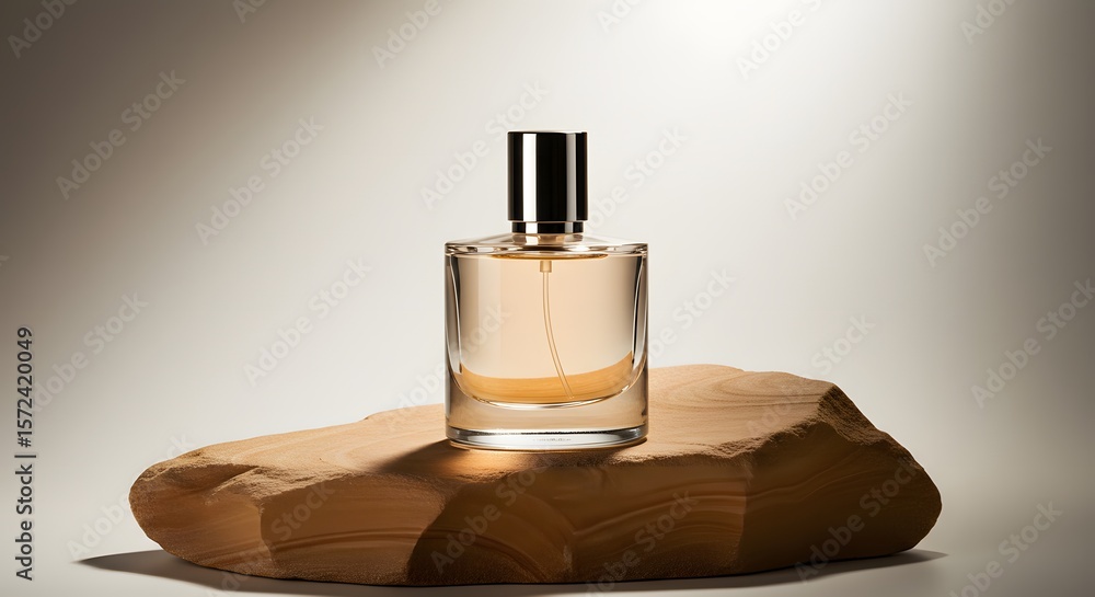 Naklejka premium Elegant Perfume Bottle on Stone A Luxurious Fragrance Display
