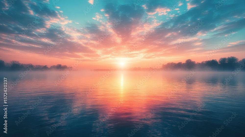 Fototapeta premium Sunrise over a misty river