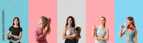 Set of sporty young women o...