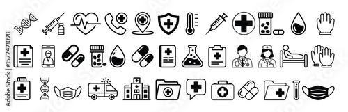 Medical and Healthcare Vector Line Icon Set 