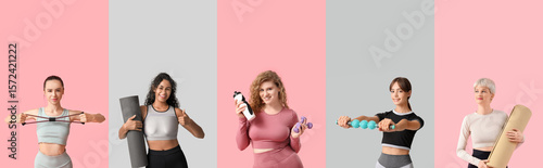 Set of sporty young women o...