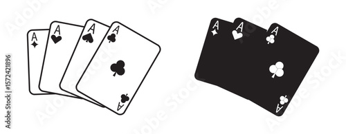 playing card vector icons. Gambling game. Four card. Black outline