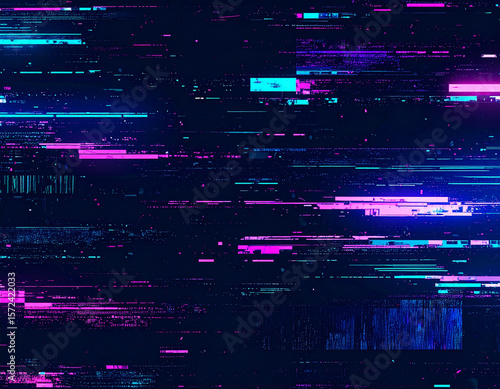 Abstract digital artwork featuring vibrant horizontal lines and glitch effects, creating a futuristic visual.