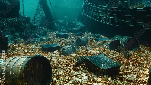 Underwater treasure trove of gold coins and containers