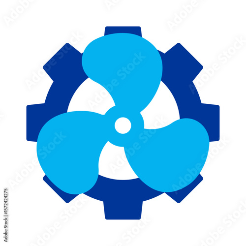 Logo nautical.  Silueta de hélice de barco con rueda dentada