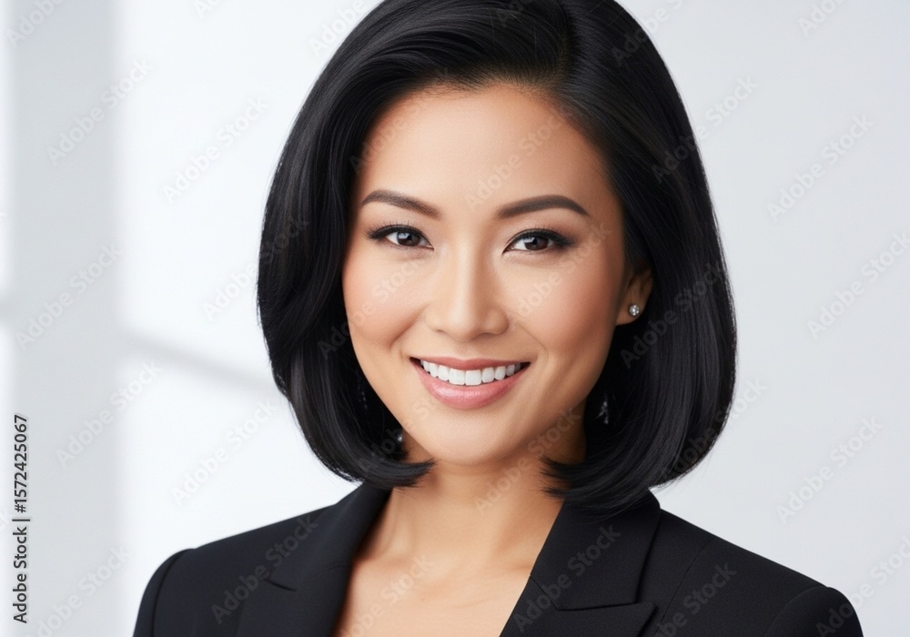 professional asian woman in black blazer with short hairstyle
professional asian woman in black blazer with short hairstyle
