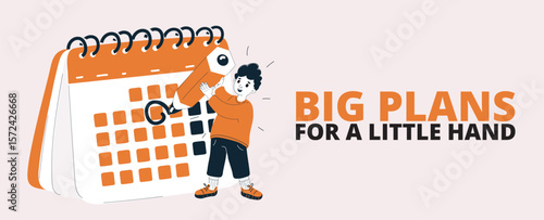 Cartoon vector illustration of a boy circling a calendar date as a metaphor for anticipation and mindful planning