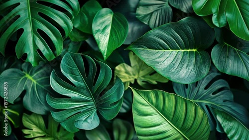 Wallpaper Mural Lush green tropical leaves overlapping in a dense arrangement, showcasing vibrant textures and hues Torontodigital.ca