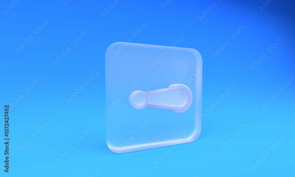 Fototapeta premium Frosted glass Car door handle icon isolated on blue background. Square frosted glass button. 3D render illustration