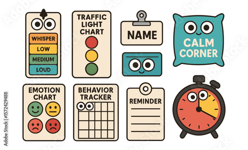 Behavior tracker and emotion chart with cute kawaii designs for classrooms