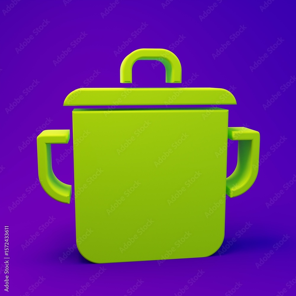 Obraz premium Green Cooking pot icon isolated on purple-blue background. Boil or stew food symbol. Minimalism concept. 3D render illustration