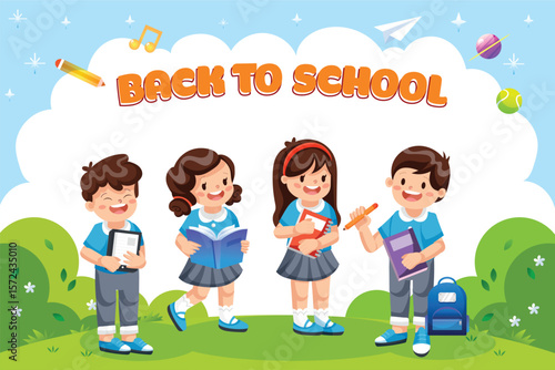 back to school. students back to school. back to school text theme. creative poster. vector illustration, education banner, design, decoration, label, icon, card