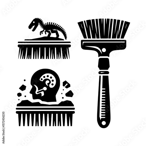 Paleontology tools and discoveries icon set