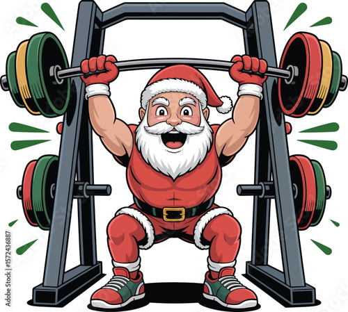 Santa Claus Workout at the Gym Using A Smith Machine