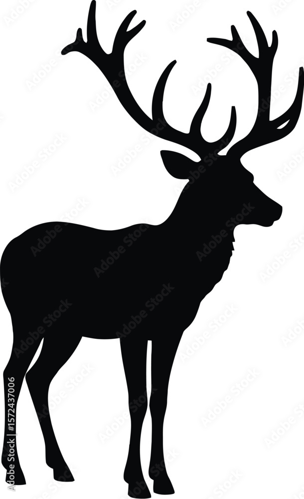 Fototapeta premium Vector art of silhouette of a majestic deer standing proudly, isolated on white background