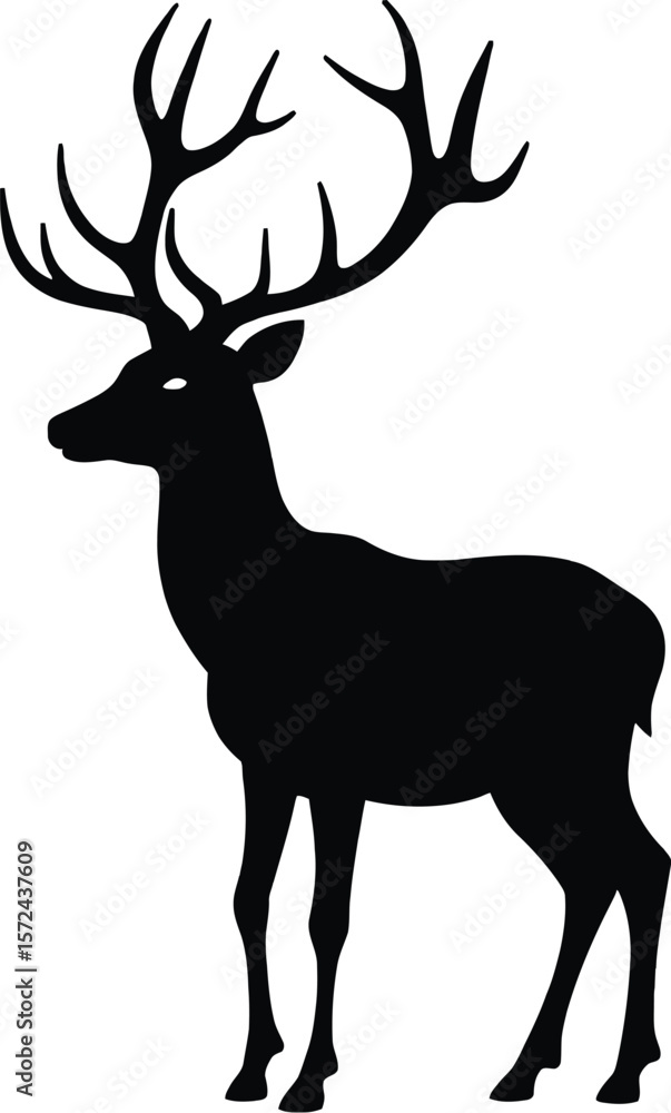 Fototapeta premium Vector art of silhouette majestic deer standing isolated on white background