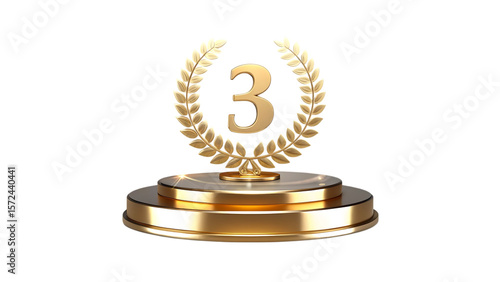 Golden Laurel Wreath and Number Three on Podium Achievement, Victory, and Success