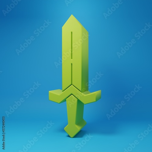Konstfotografi Green Medieval sword icon isolated on blue background