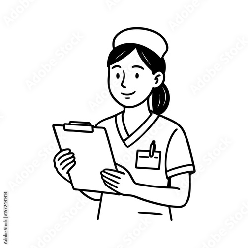 看護師　線画　手書き