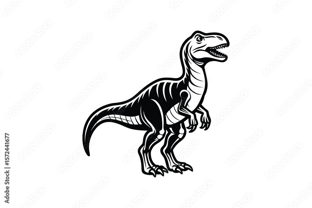 Monochrome Illustration of a Cartoon Tyrannosaurus Rex with Skeleton Details Monochrome Illustration of a Cartoon Tyrannosaurus Rex with Skeleton Details